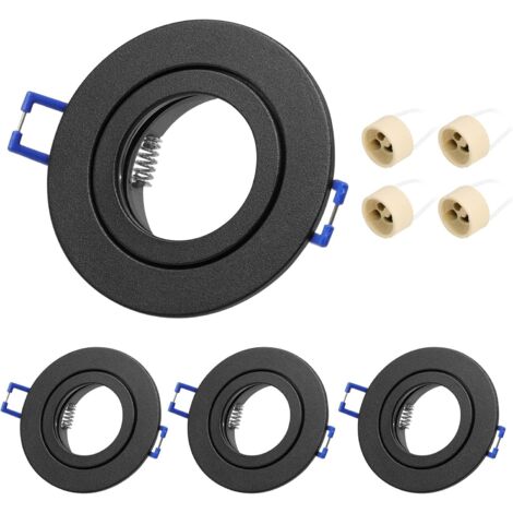 lot de 4 cadre spot ip44 encastrable gu10 rond noir, aluminium, verre, pour salle de bain, cuisine