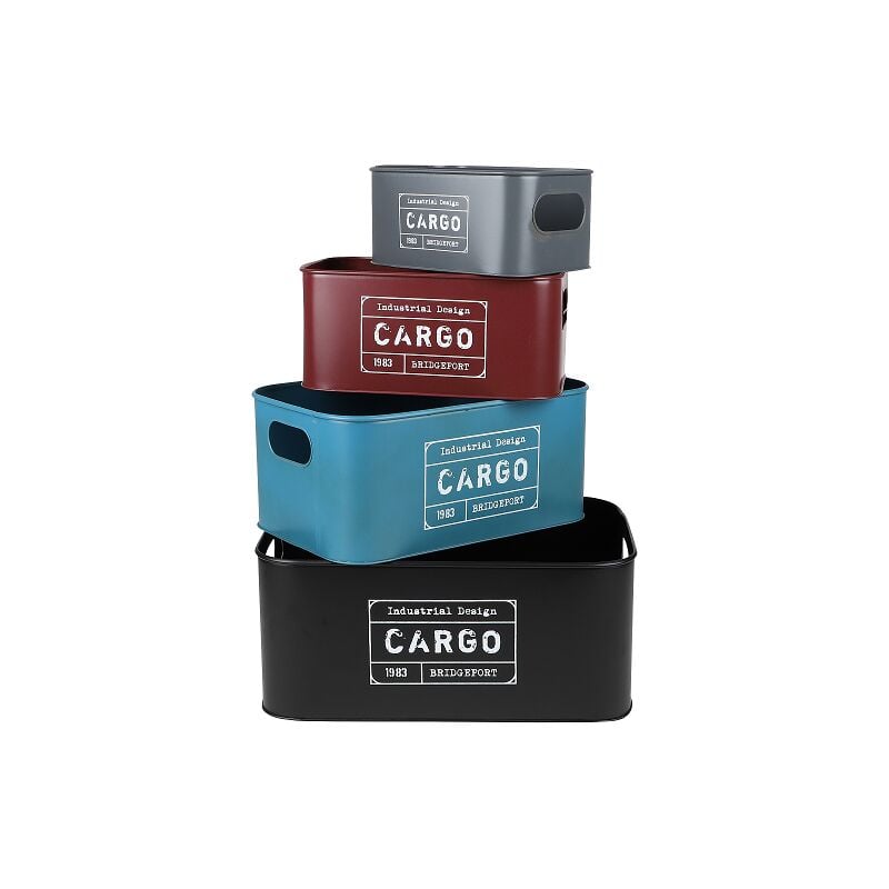Lot de 4 caisses ouvertes en métal 'Loft & Metal' - Multicolore - l 35 x p 23 x h 15 cm - Livraison gratuite