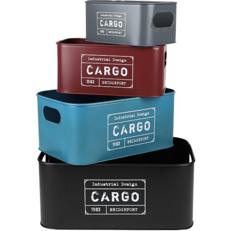 Lot de 4 caisses ouvertes en métal "Loft & Metal" - Multicolore - L 35 x P 23 x H 15 cm - Livraison gratuite