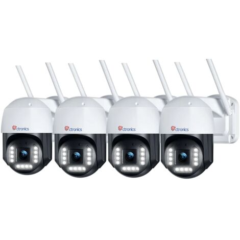 Lot de 4 Caméra Surveillance Ctronics 4K 8MP WiFi 2,4/5Ghz Extérieure Détection Humaine/Véhicule avec Suivi Automatique 355°Pan 90°Tilt Vision Nocturne Couleur Audio Bidirectionnel
