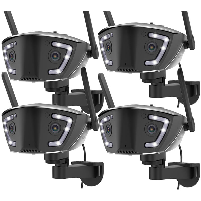 Lot de 4 Caméra Surveillance Ctronics 4MP WiFi Extérieure Vision 180°2.4/5Ghz WiFi 2 Objectifs Détection Personne/Véhicule/Animaux Vision Nocturne