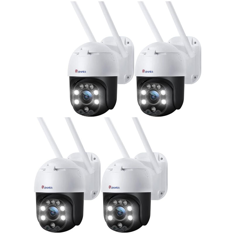 Ctronics - Lot de 4 Caméra Surveillance WiFi Détection Mouvements Humaine Suivi Auto ptz Audio Bidirectionnel Vision Nocturne Couleur