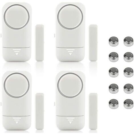 Lot de 4 capteurs magnétiques sans fil pour alarme de porte et de fenêtre pour système de sécurité domestique, sécurité des enfants – Détecteur antivol anti-intrusion, sirène 120 dB avec batterie