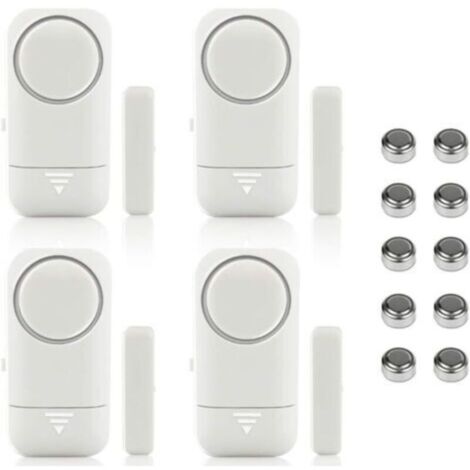 Lot de 4 capteurs magnétiques sans fil pour alarme de porte et de fenêtre pour système de sécurité domestique, sécurité des enfants – Détecteur antivol anti-intrusion, sirène 120 dB avec batterie