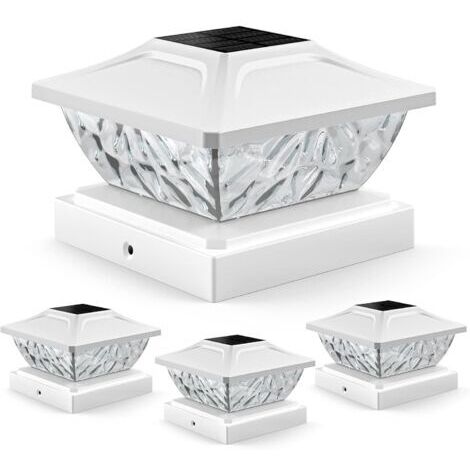 Lot de 4 capuchons de poteau solaires à 2 modes, lampes solaires d'extérieur étanches, lampes solaires d'extérieur pour poteaux de 4 x 4, 4,5 x 4,5, 5 x 5 en décoration de jardin