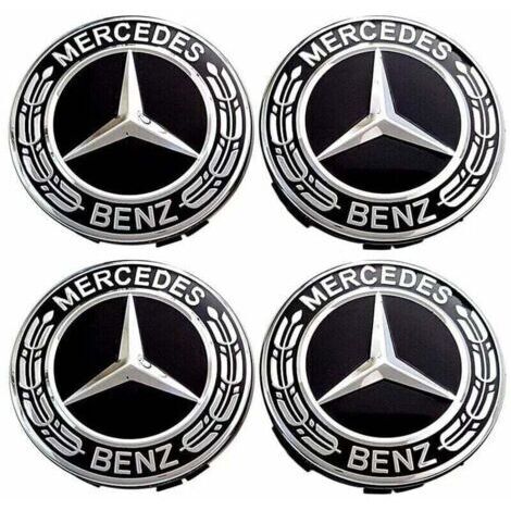 Lot de 4 capuchons de roue centrale 75mm – Plastique ABS et aluminium – Remplacement enjoliveurs – Compatible Mercedes Benz