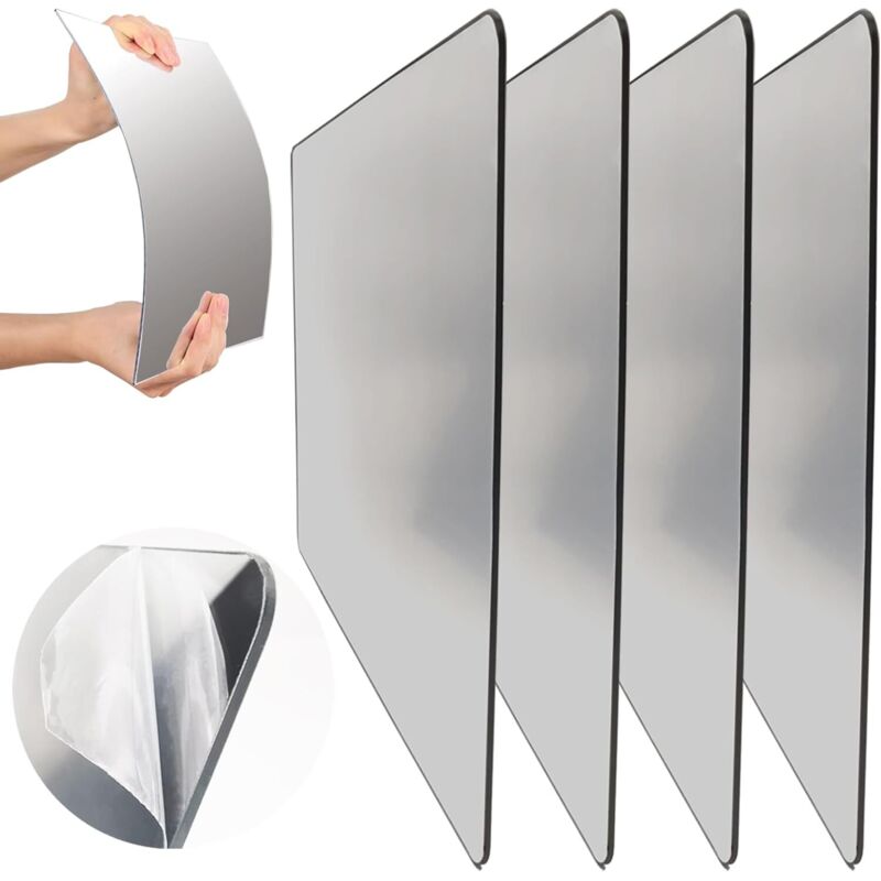 Lot de 4 carreaux de miroir autocollants en acrylique, 20,3 x 30,5 cm, 1,6 mm d'épaisseur, montage mural, incassable, style minimaliste