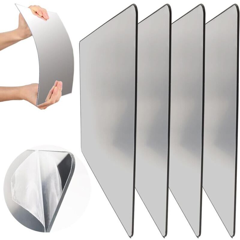 Lot de 4 carreaux de miroir autocollants en acrylique, 20,3 x 30,5 cm, 1,6 mm d'épaisseur, montage mural, incassable, style minimaliste