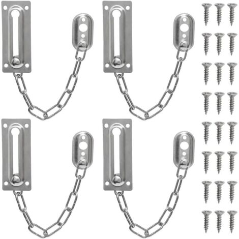 Lot de 4 chaînes de sécurité en acier inoxydable avec 24 vis assorties pour porte d'entrée, balcon, résidence, chambre, armoire, fenêtre, motel