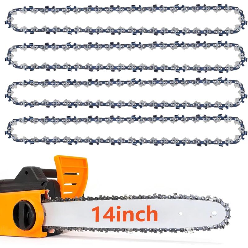 Lot de 4 chaînes de tronçonneuse 3/8' lp pour rail de 35 cm, chaîne de tronçonneuse 14', 52 maillons d'entraînement, calibre 0,050' (1,3 mm), chaîne