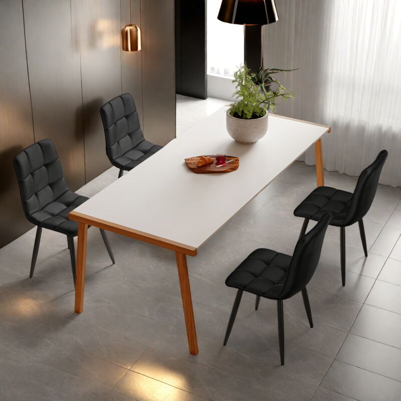 Lot de 4 Chaise, 4 places, avec pieds en métal, ergonomique design, chaises de salle à manger, Dossier capitonné en Velours - Noir