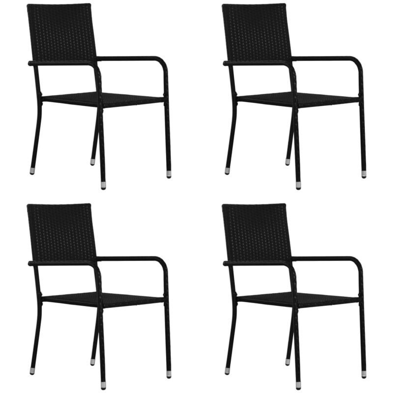 Lot de 4 Chaise à dîner de jardin,Siège de Terrasse Chaise d'extérieur empilable noir résine tressée CFW98676