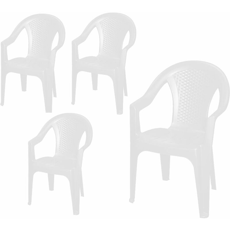 Chaise de jardin en plastique blanc - Lot de 4 - Chaise monobloc aspect rotin