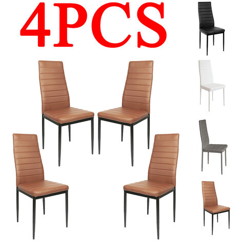 Lot de 4 Chaise de Salle à Manger 42x48x98cm - diverses Couleurs et modèles au Choix, Sièges en simili cuir, pieds en métal, Brun