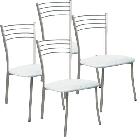 Lot de 4 Chaise de salle à manger avec pieds en métal et assise rembourrée blanche - Hauteur 91 x Longueur 40 x Profondeur 45 cm