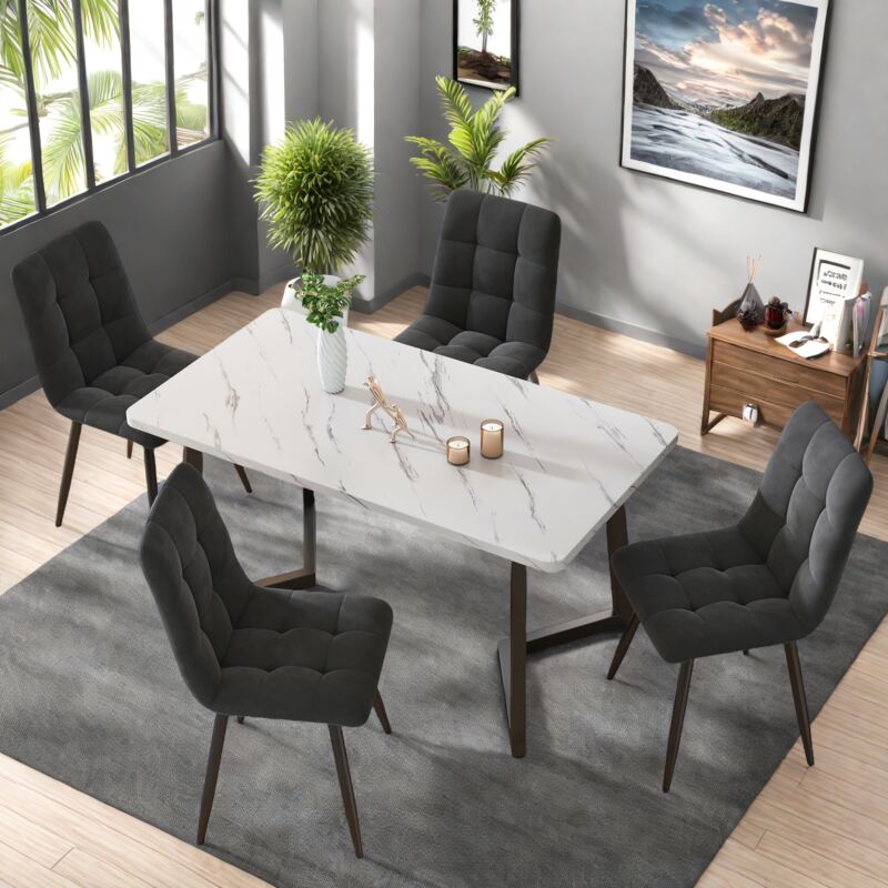 Dans Les Nuages - Lot de 4 Chaise de salle à manger, tissu lin, avec capitonné dossier, pieds en métal, design ergonomique - Gris