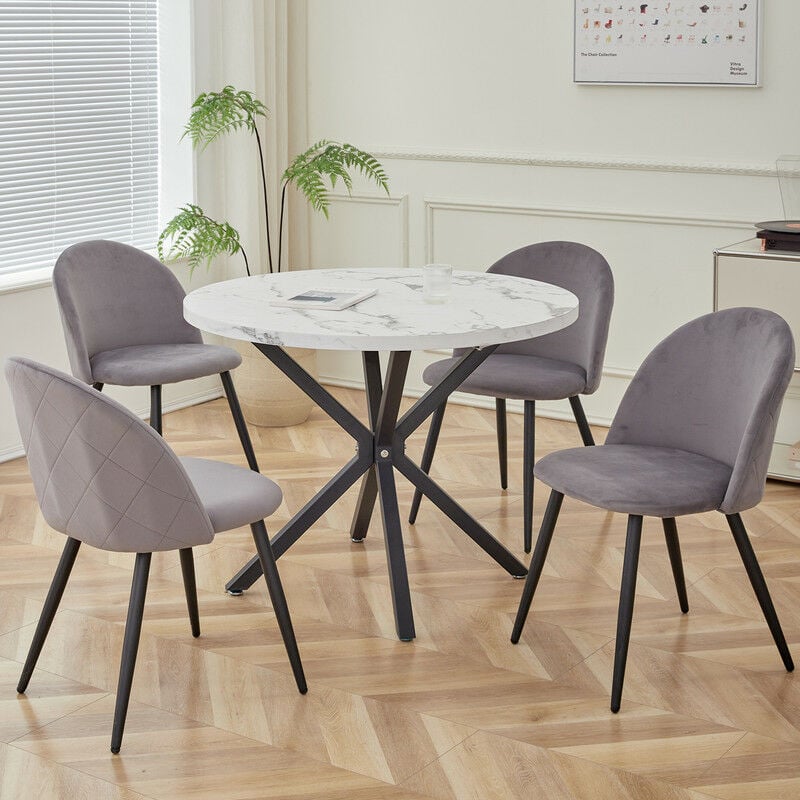 Wokaka - Lot de 4 Chaise de salle à manger en velours Chaise de salon Coussins Doux en Velours Assise(gris)