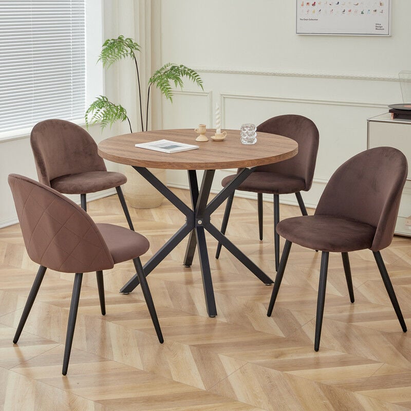 Wokaka - Lot de 4 Chaise de salle à manger en velours Chaise de salon Coussins Doux en Velours Assise(brun)