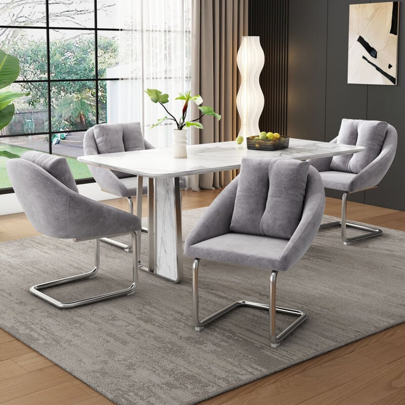 Wishdor - Lot de 4 chaise de salle à manger en velours, pieds en métal, gris