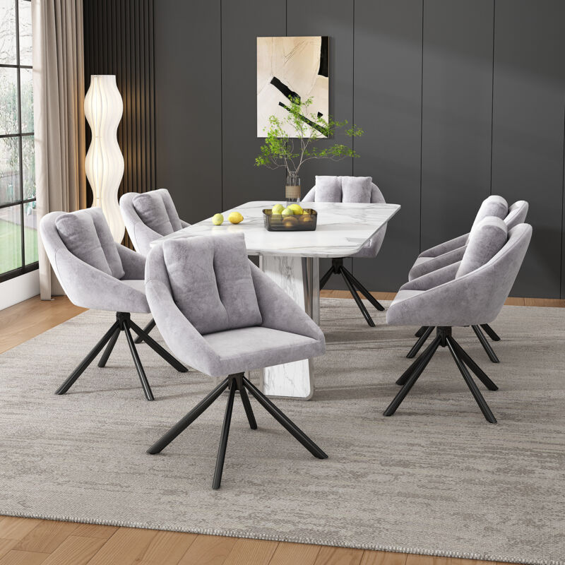 Lot de 6 chaise de salle à manger pivotante, tissu en velours, gris