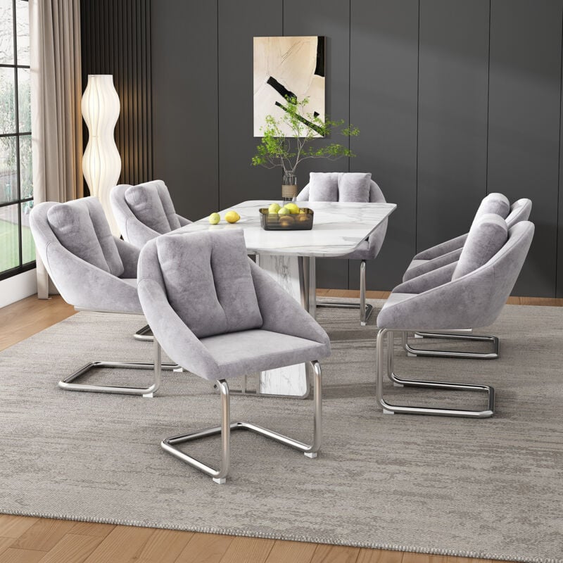 Wishdor - Lot de 6 chaise de salle à manger en velours, pieds en métal, gris