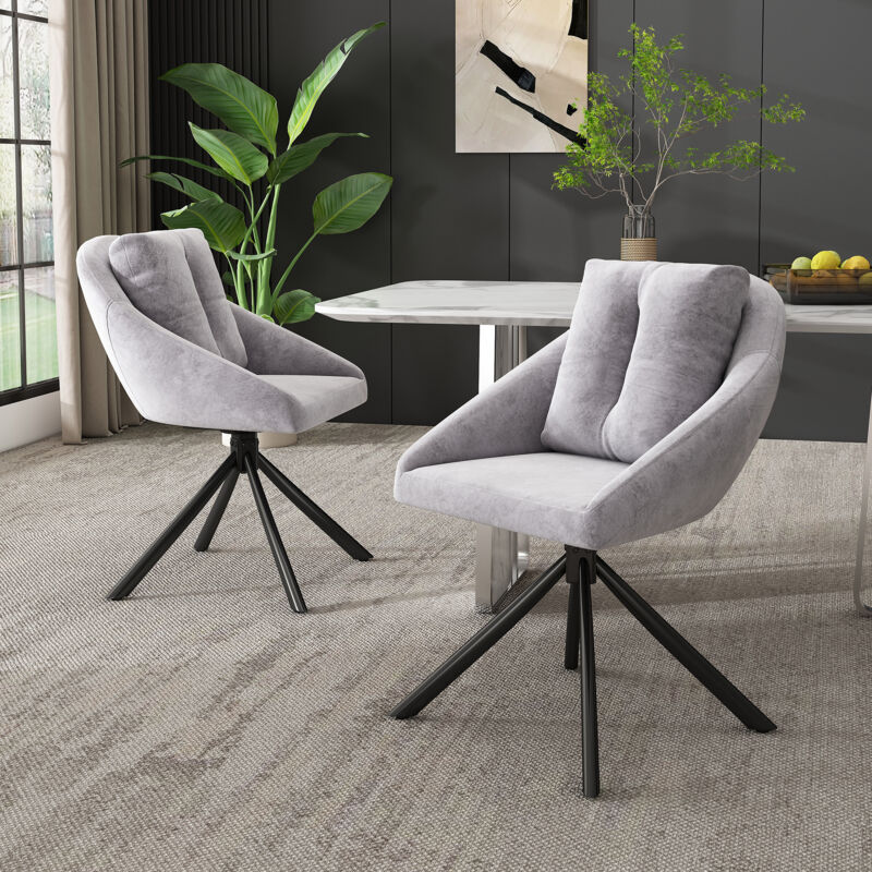 Wishdor - Lot de 2 chaise de salle à manger pivotante, tissu en velours, gris