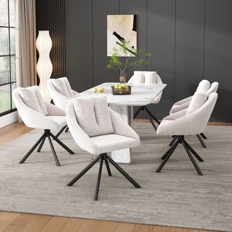 Wishdor - Lot de 6 chaise de salle à manger pivotante, tissu en velours, beige