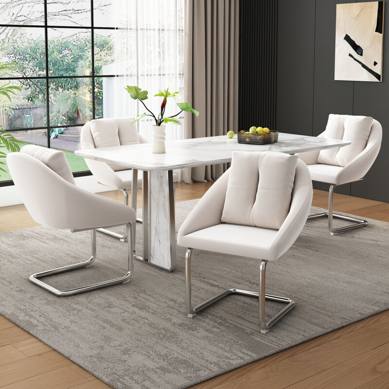 Wishdor - Lot de 4 chaise de salle à manger en velours, pieds en métal, beige