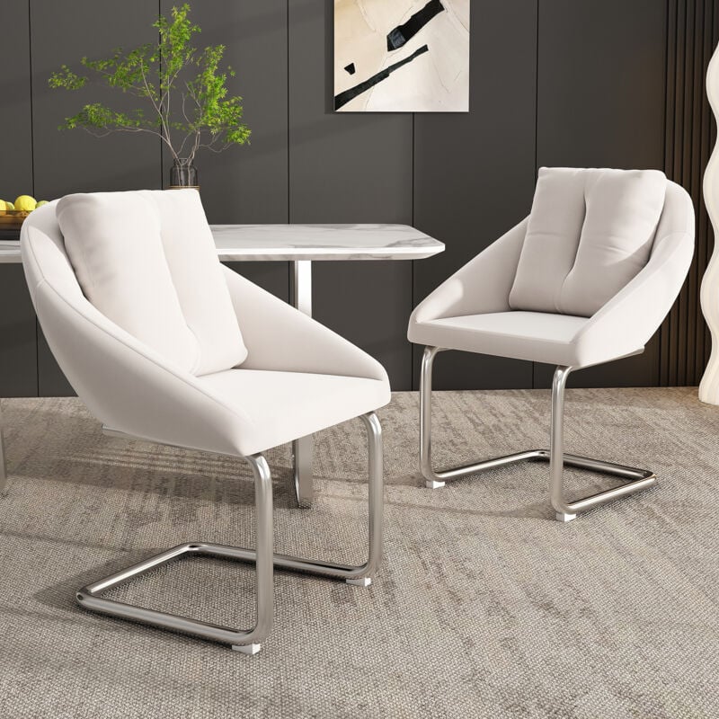 Wishdor - Lot de 2 chaise de salle à manger en velours, pieds en métal, beige
