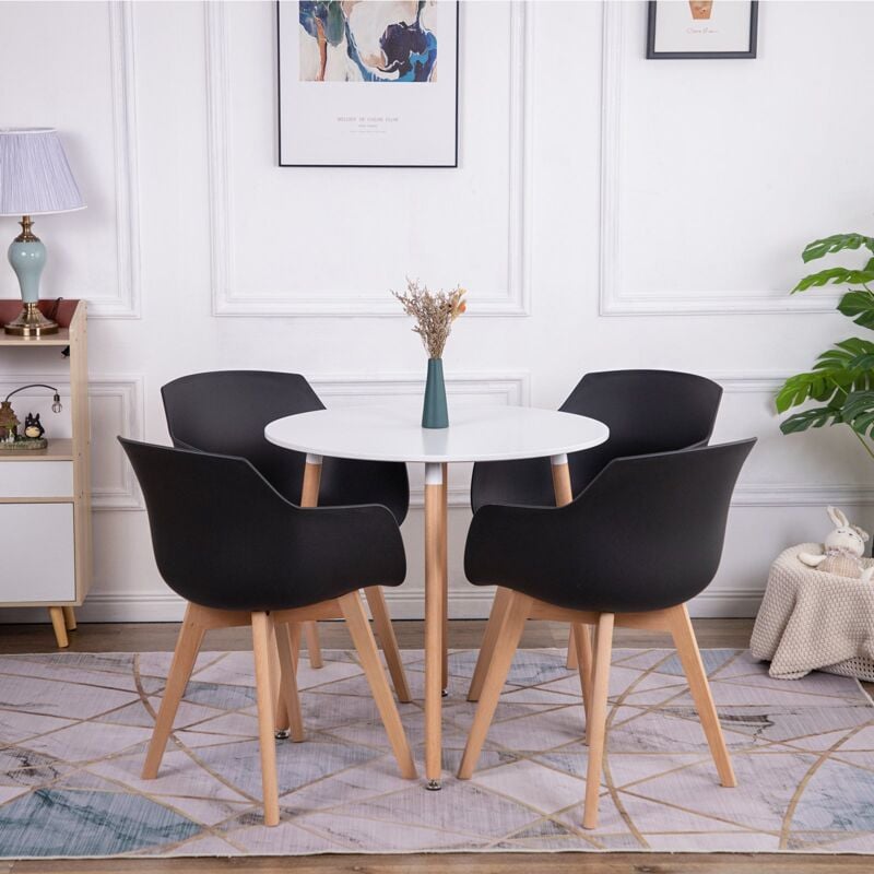 Eggree - Lot de 4 Chaise Salle à Manger, Fauteuils Scandinave de Chaise latérale Design rétro avec Jambe de Bois de hêtre Massif - Noir