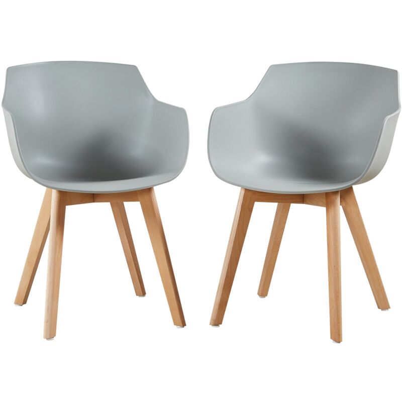 Eggree - Lot de 2 Chaises Salle à Manger Fauteuils Scandinave de Cuisine avec Pieds en Bois de Hêtre Massif Gris