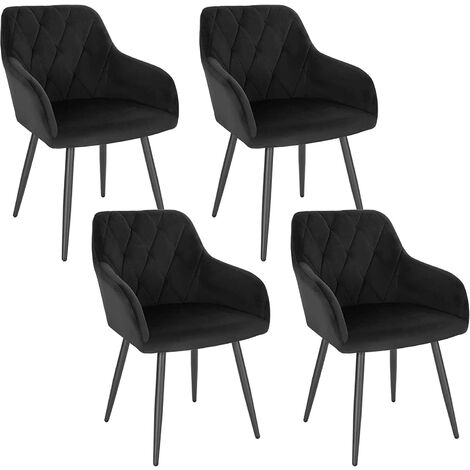 Lot de 4 Chaise Salle à Manger WOLTU, Chaise de Cuisine en Velours, Assis Rembourré et Pieds en Métal, Noir BH352sz-4
