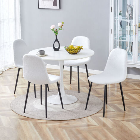 Lot de 4 chaises 44x52,5x87 cm en tissu bouclette blanc et noir