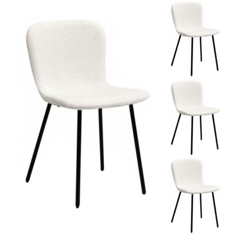 Lot de 4 chaises 51x44x79 cm en bouclette blanc et noir - SHERPA