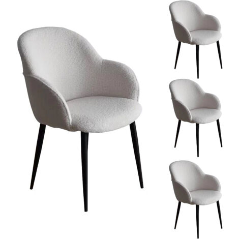 Lot de 4 chaises 59x63x83 cm en tissu bouclette blanc - SHERPA