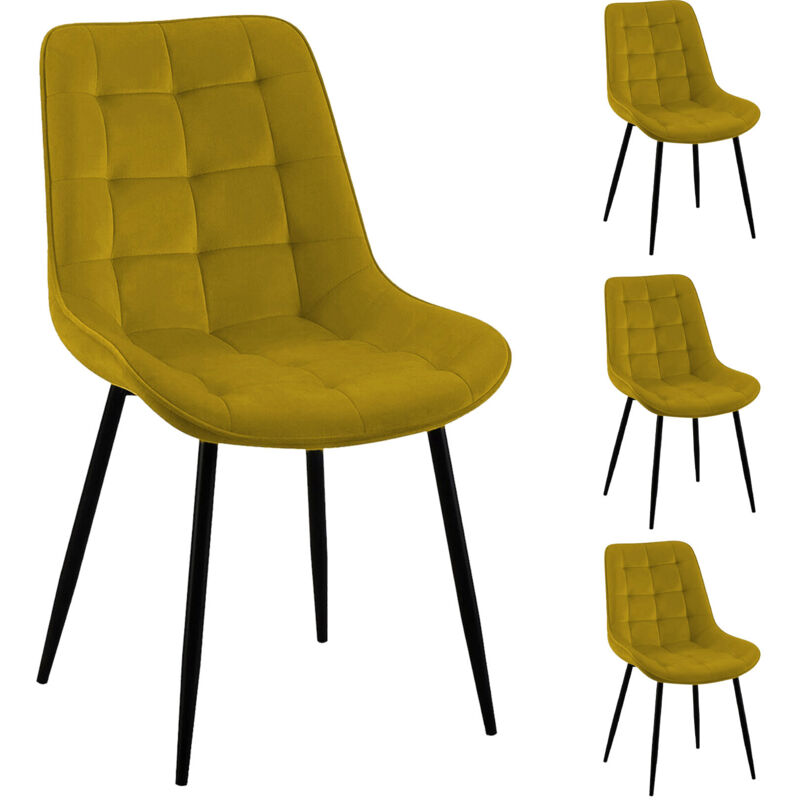 Lot de 4 chaises 60x53x88 cm en velours jaune moutarde et noir - VELVET