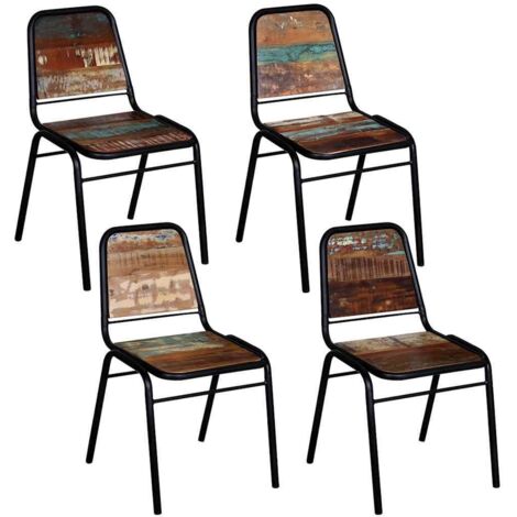 Lot de 4 Chaises à manger - Chaises de salle à manger - Chaise de Bureau, Salon et de Cuisine bois de récupération solide BSRHS986787