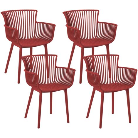 Lot de 4 Chaises à Manger en Plastique Polyvalentes avec Accoudoirs Rouge Pesaro