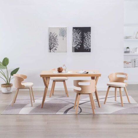 Lot de 4 Chaises à manger,Chaises de salle à manger crème bois courbé et similicuir HH97962