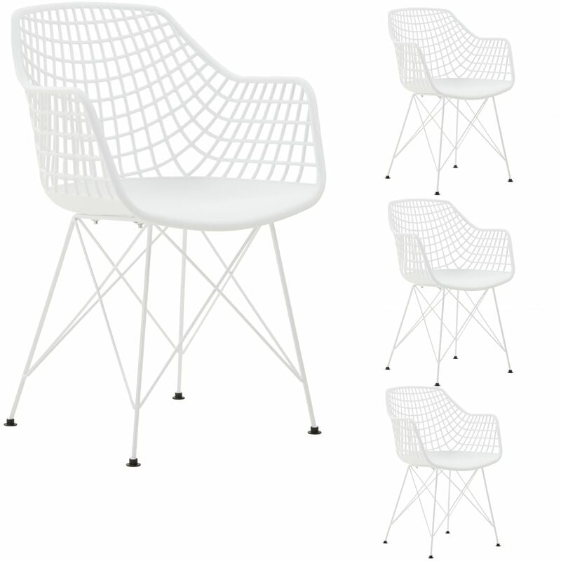 Idimex - Lot de 4 chaises de salle à manger ou cuisine alicante en plastique blanc et 4 pieds en métal laqué blanc - blanc/blanc