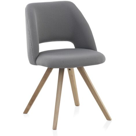 Lot de 4 chaises alvéolées rembourrées grises avec pieds en bois d'hévéa naturel