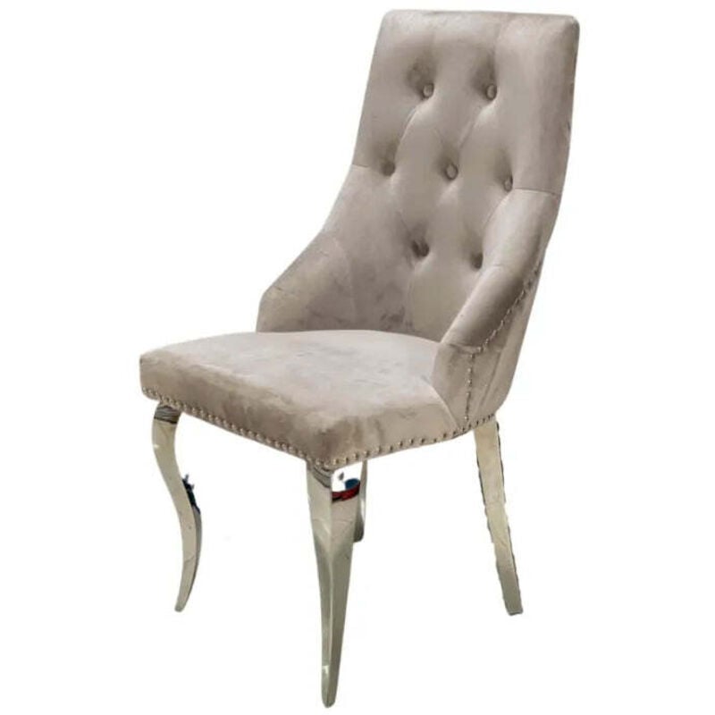 Homy France - Lot de 4 Chaises anneau Capitonnées et Cloutées Chrome Velours Moka