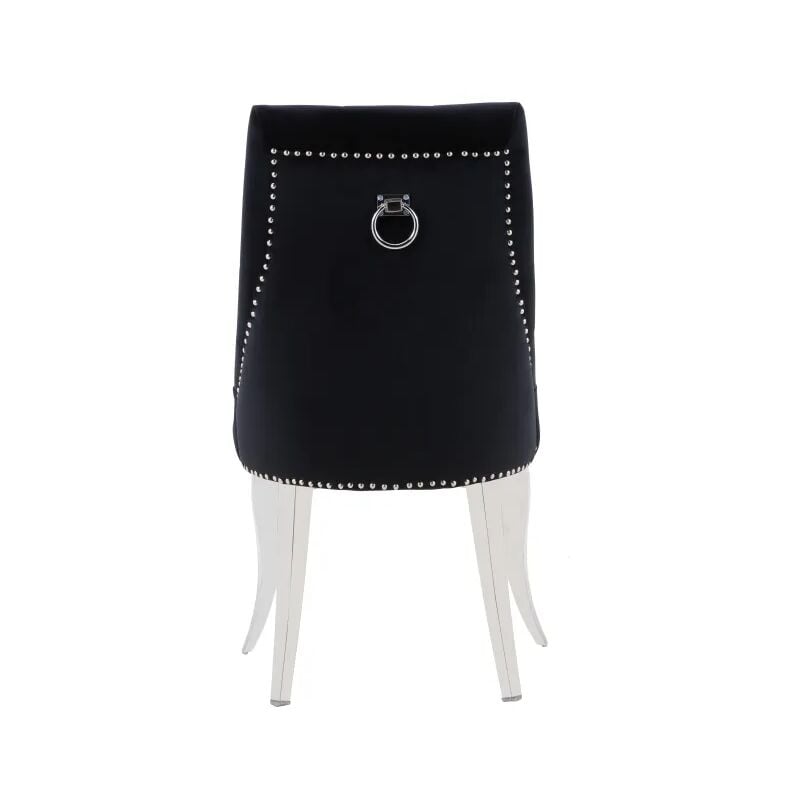 Homy France - Lot de 4 Chaises Anneau Cloute Chrome Velours Noir - Noir