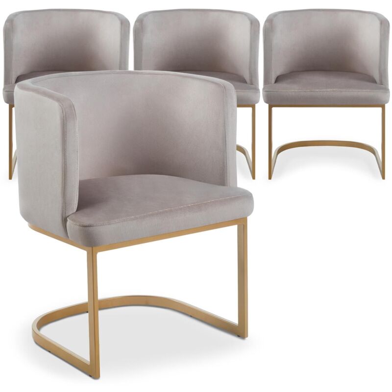 Cotecosy - Lot de 4 chaises au dossier arrondi Noellie Velours Taupe pieds Or