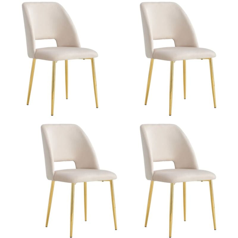 Homy France - Lot de 4 chaises ava Gold en Velours Beige