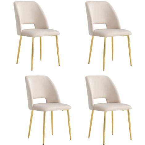 HOMY FRANCE Lot de 4 chaises AVA Gold en Velours Beige