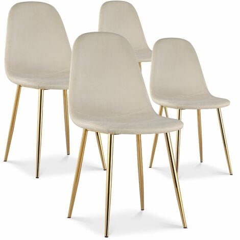 INTENSEDECO Lot de 4 chaises Bali velours beige pieds doré