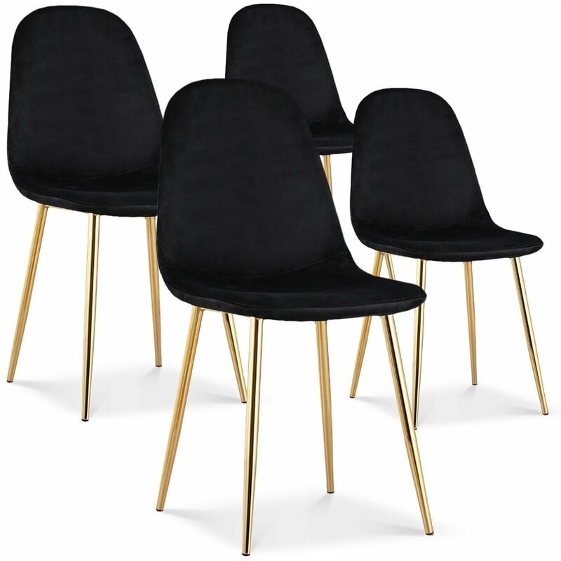 Intensedeco - Lot de 4 chaises Bali velours noir pieds doré