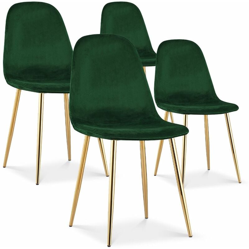 Intensedeco - Lot de 4 chaises Bali velours vert pieds doré