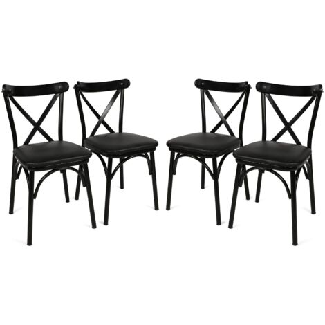 Lot de 4 chaises bistrot Antonio Bois et Métal Noir - Noir